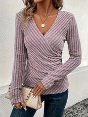 Marielle Costanzo | Wrap V-Neck Ribbed Long Sleeve Top For Women