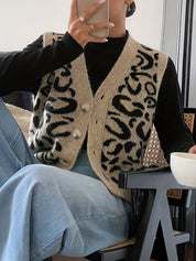 Camille Reyner | Leopard Print Sweater Vest With Button Front