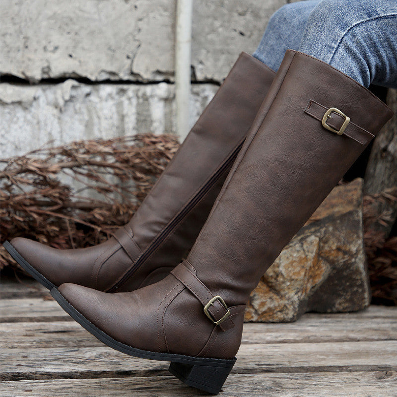 Genevieve Astor | Knee-High Buckle Riding Boots For Women