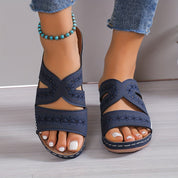 Clarette Beauvignon | Embroidered Wedge Slide Sandals For Women