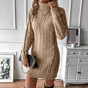 Fiorella Montague | Cable Knit Turtleneck Sweater Dress For Women