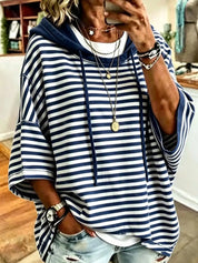 Corinne Halstead | Striped Hooded Pullover Hoodie For Women