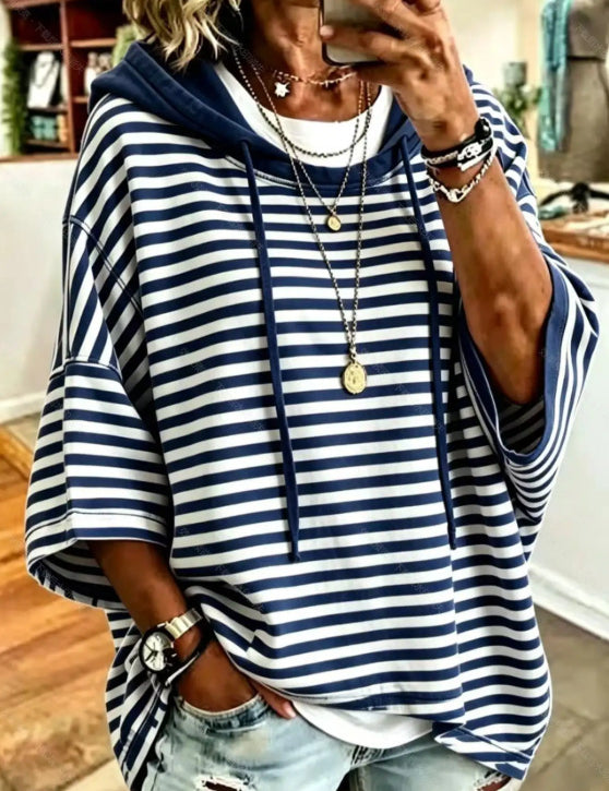 Corinne Halstead | Striped Hooded Pullover Hoodie For Women