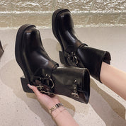 Palmer Selcombe | Black Buckle Chunky Ankle Boots For Women