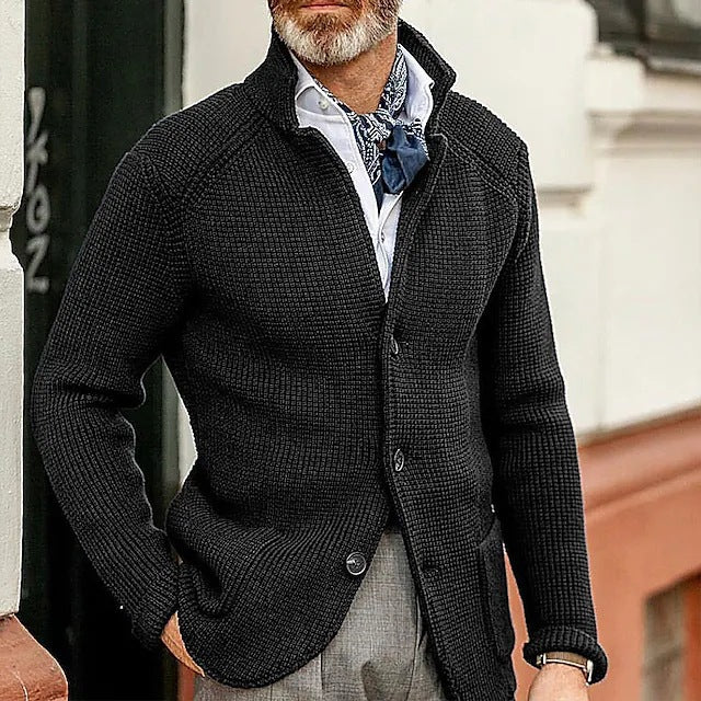 Wade Belham | Stand Collar Knit Cardigan Jacket For Men