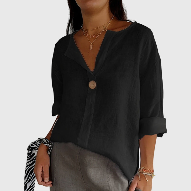Feliciana Duprés | Linen V-Neck Blouse with Single-Button Closure