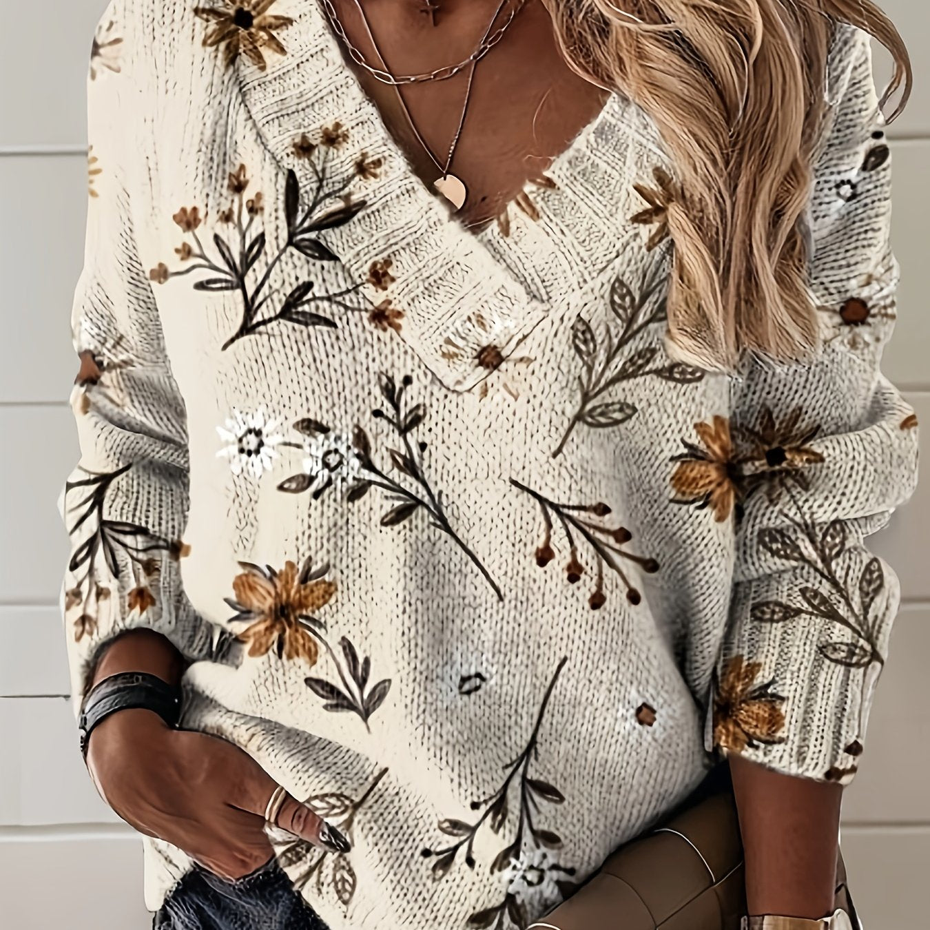 Naomi Beckwith | Floral V-Neck Sweater For Women