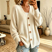 Adeline Fontrose | Buttoned V-neck Knitted Cardigan Sweater For Women