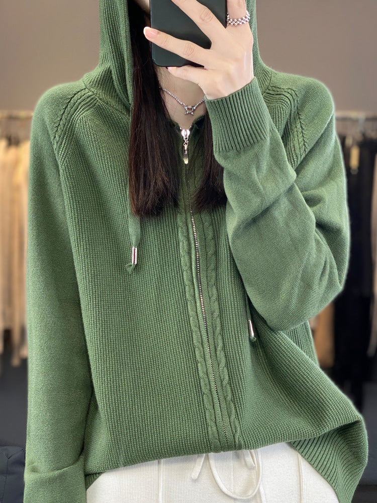 Emilie Cadieux | Hooded Zip-Up Cardigan Sweater For Women