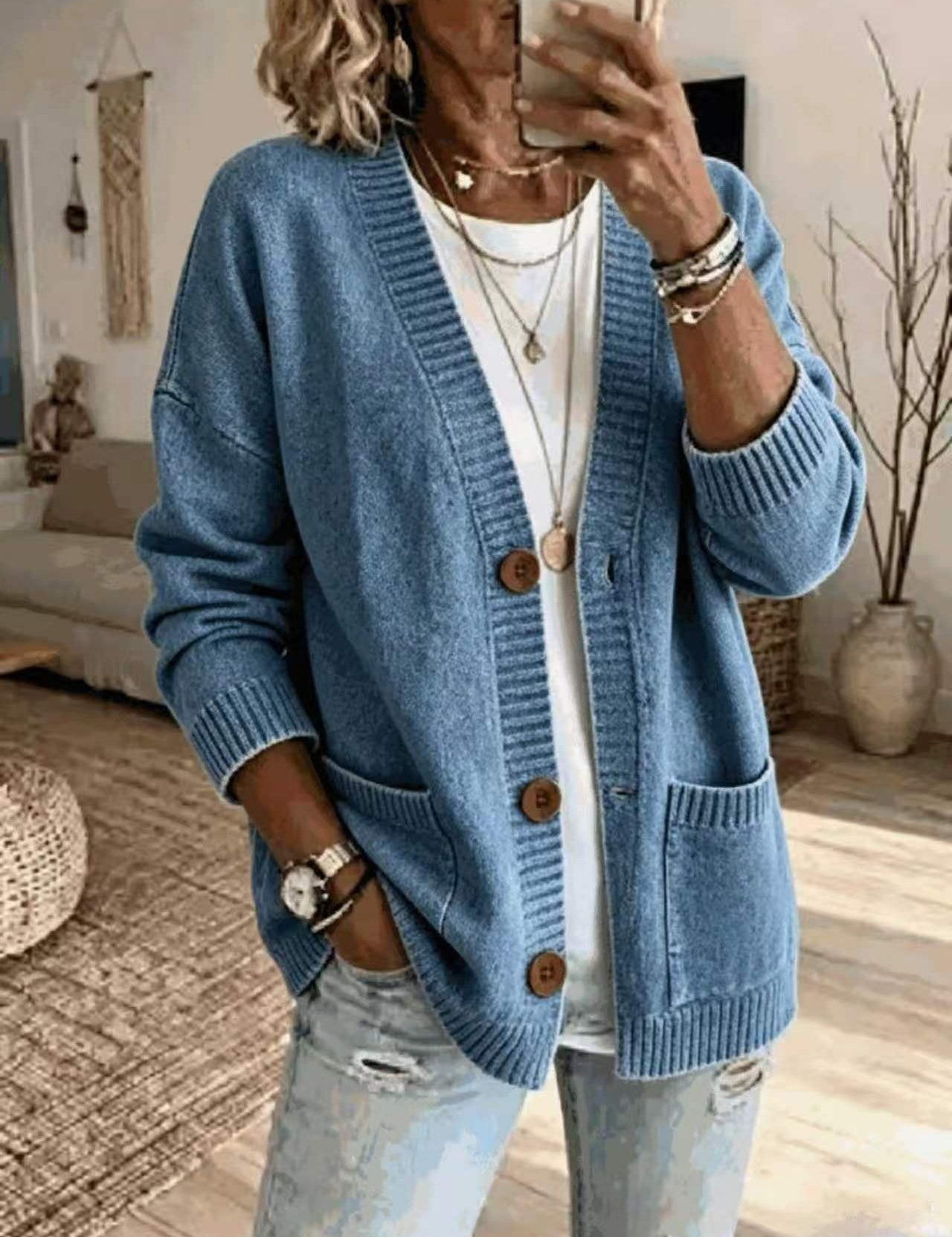 Aurora Pendleton | Oversized V-Neck Button Knit Cardigan For Women