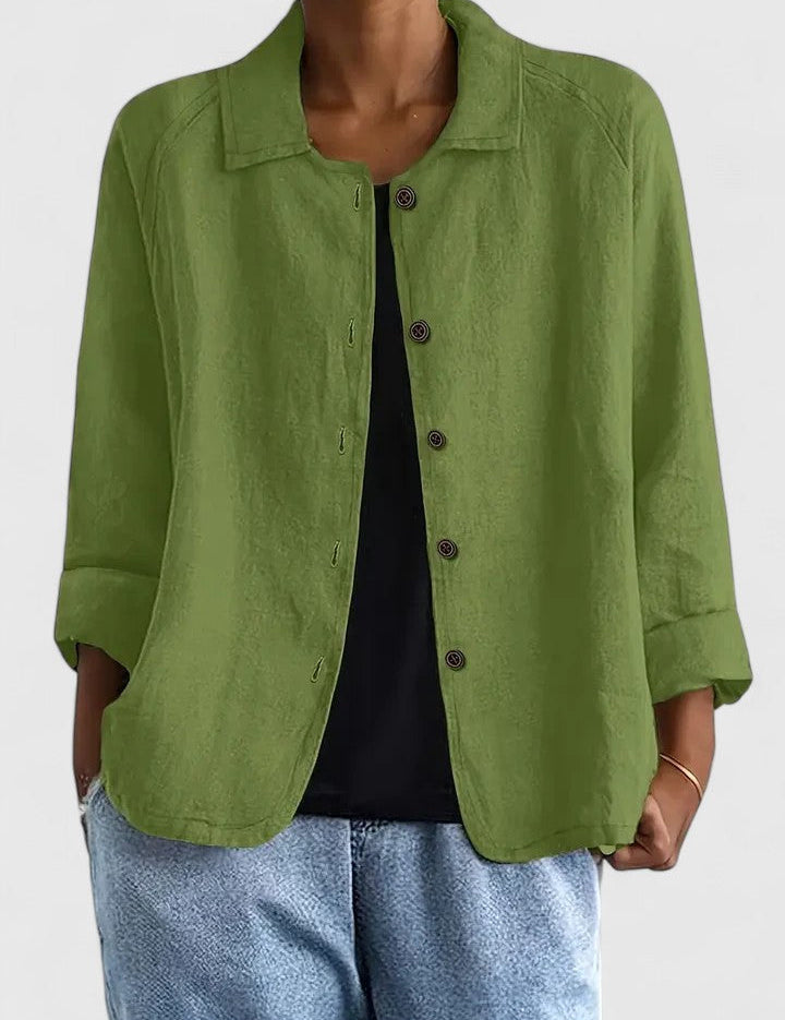 Théodora Wentbridge | Pink Linen-Blend Button-Front Shirt