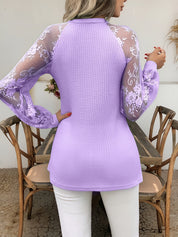 Isadora Fontclair | Lace-Sleeve Waffle Knit Top For Women