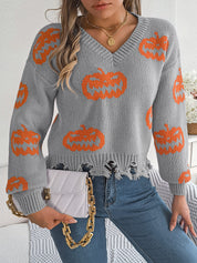 Marina Castellucci | Pumpkin Print Distressed Sweater For Women