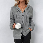 Serena Vitale | Hooded Button-Front Knit Cardigan For Women