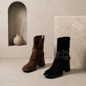 Valentina Corbin | Suede Cowboy Boots With Buckle Strap For Women