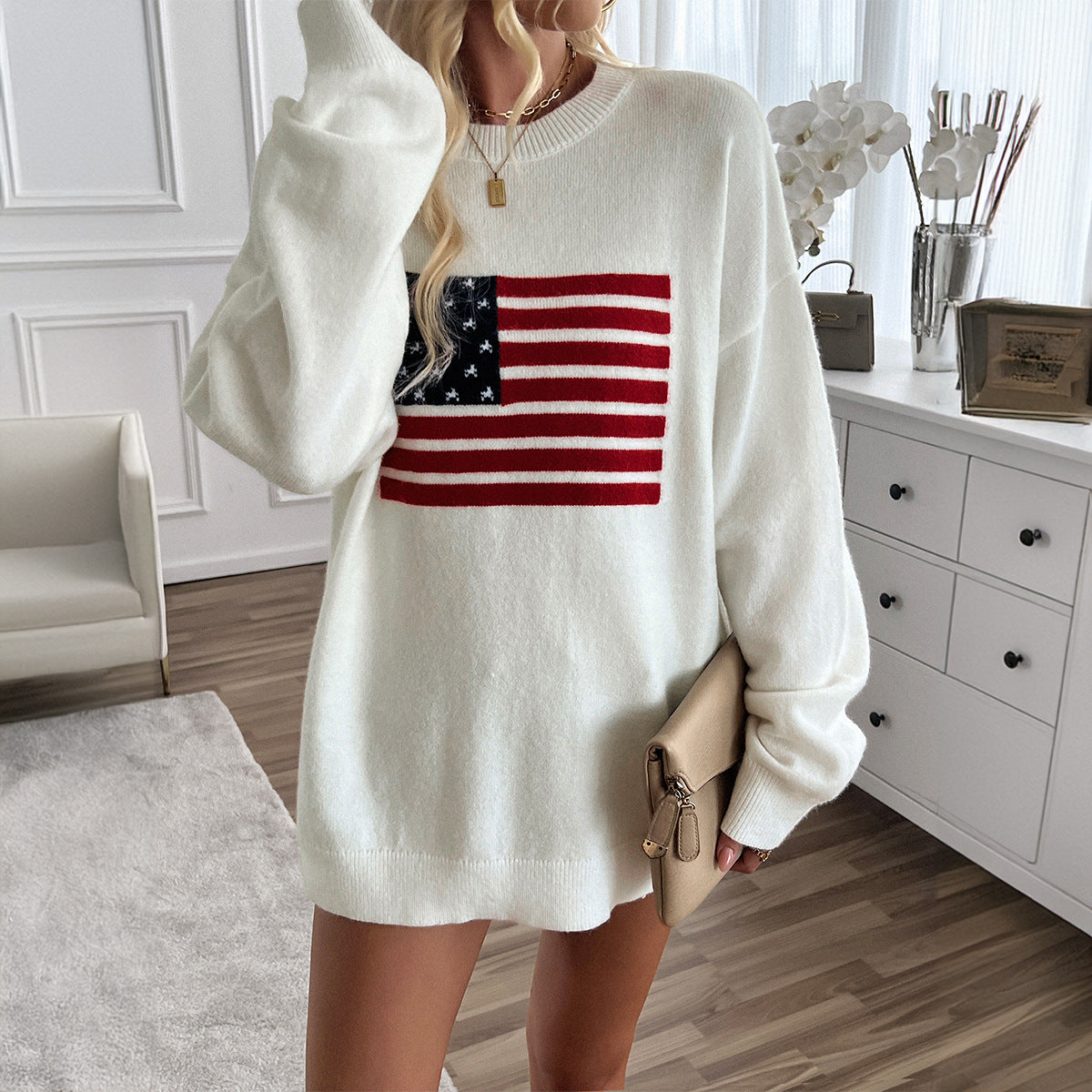 Sloane Hartfield | American Flag Oversized Sweater For Women