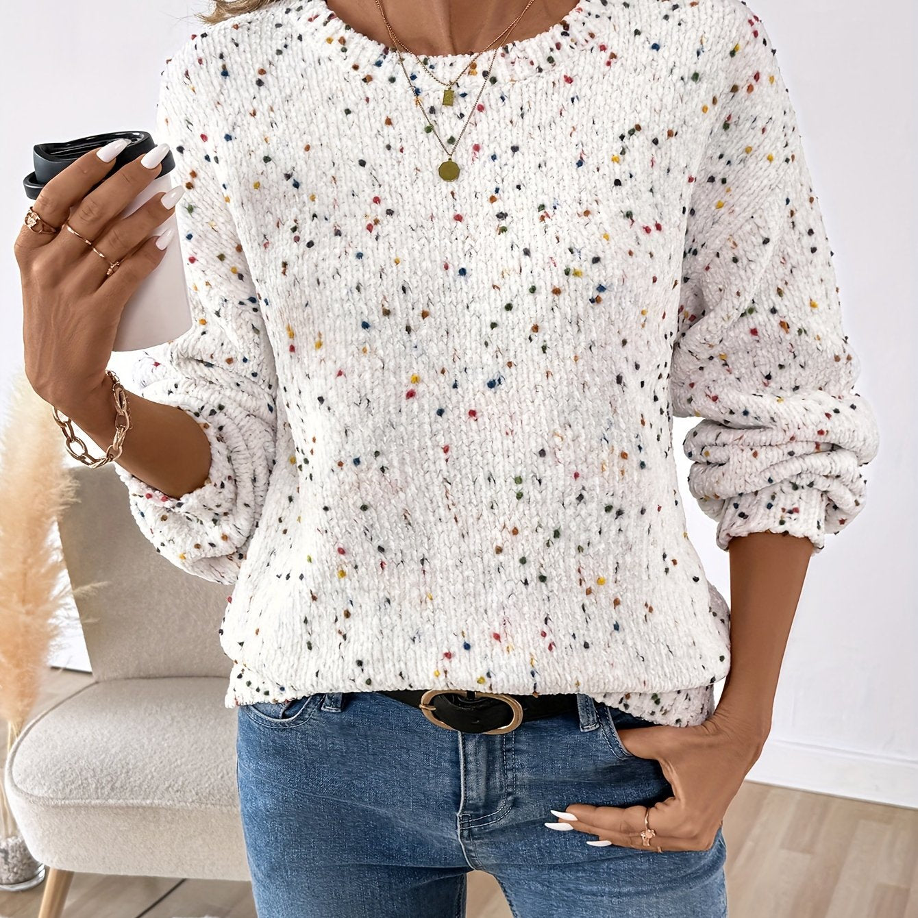 Josephine Vantroy | Speckled Round Neck Sweater For Women