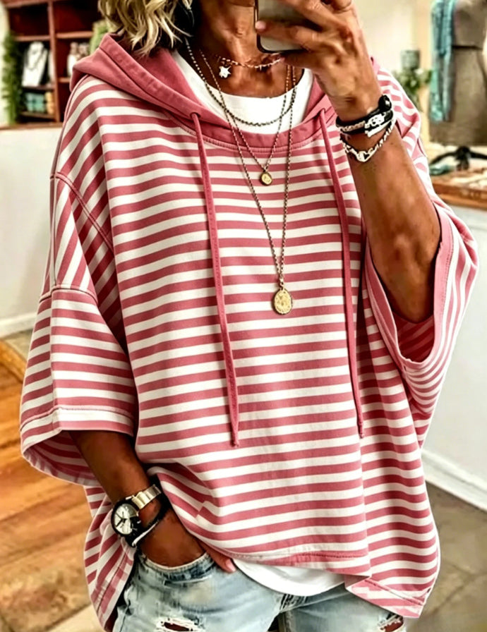 Corinne Halstead | Striped Hooded Pullover Hoodie For Women