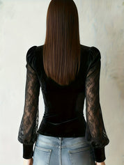 Renata Cavallieri | Velvet Corset Blouse With Sheer Lace Sleeves