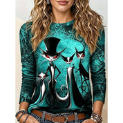 Beatrice Amaro | Gothic Cat Print Long-Sleeve Top For Women