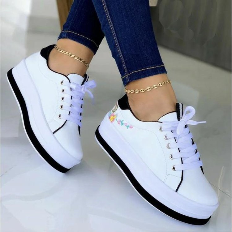 Aurora Delacombe | Floral Embroidery Platform Sneakers For Women