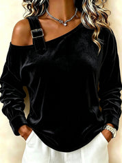 Vivienne Orléans | Off-Shoulder Velvet Long Sleeve Top For Women