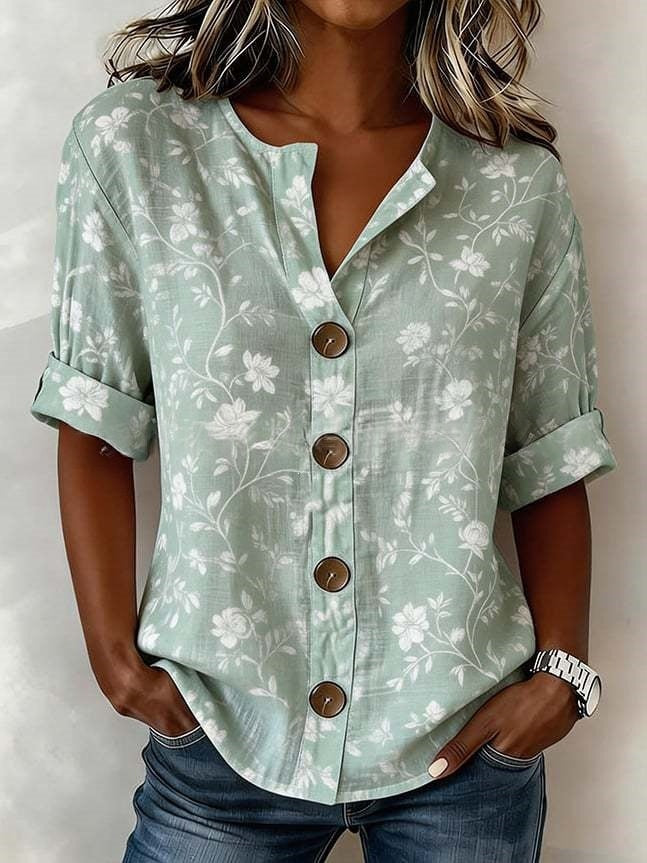 Antonella Marchese | Embroidered Floral Button-Up Blouse For Women