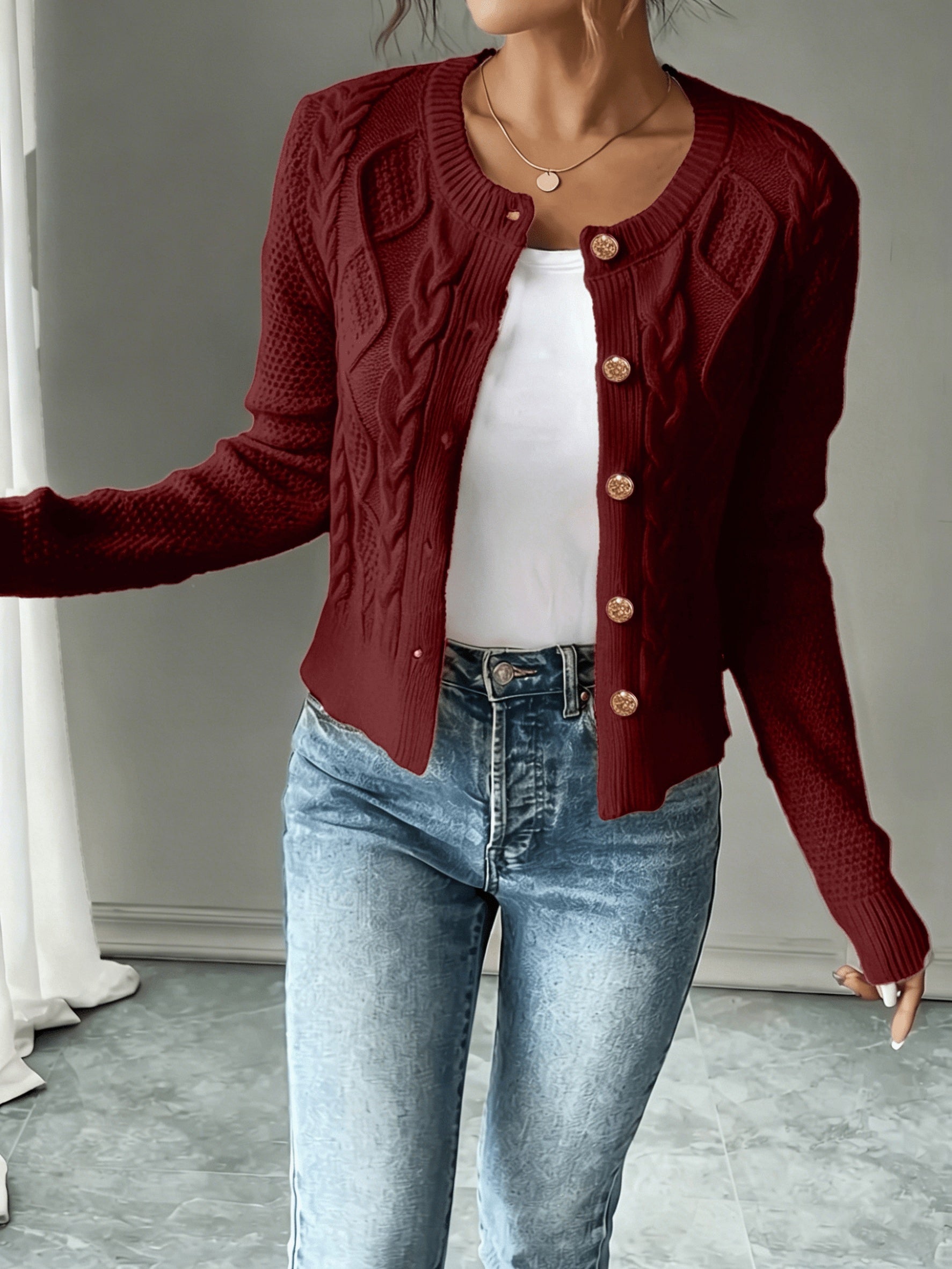 Vittoria Rossignol | Cable-Knit Button-Front Cardigan For Women