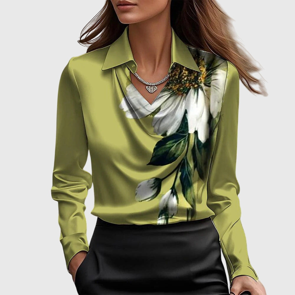 Isabelle Voncourt | Satin Cowl-Neck Blouse in Champagne