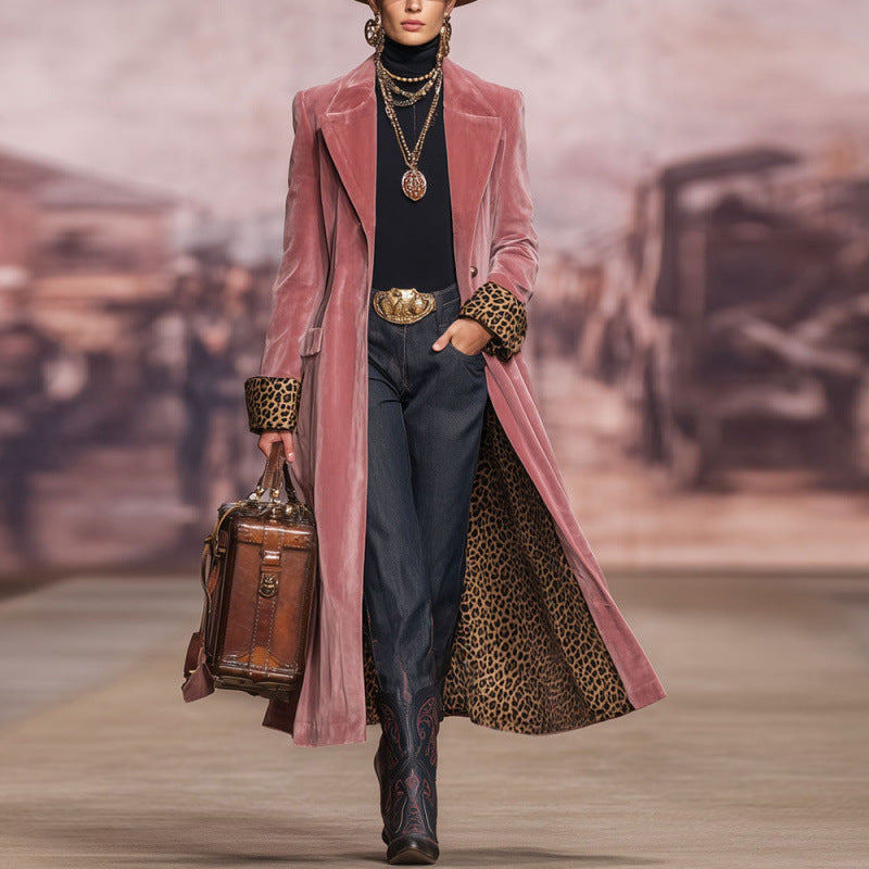 Bess Langham | Long Velvet Lapel Coat For Women