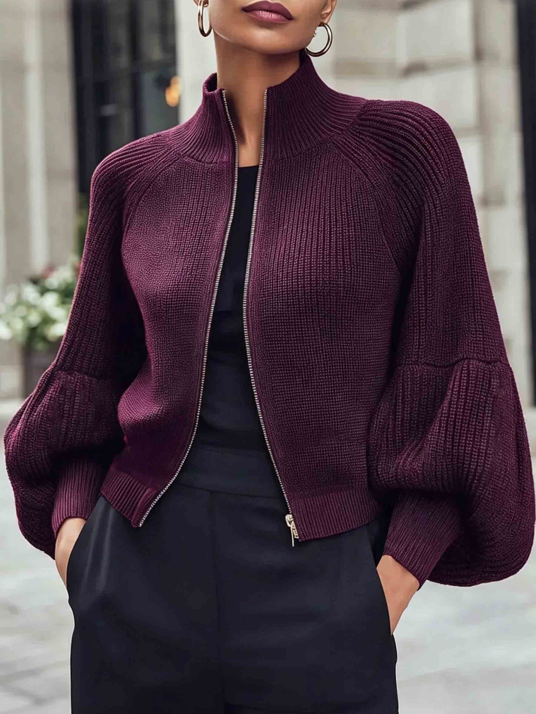 Isadora Pelletier | Puff-Sleeve Zip-Up Sweater For Women