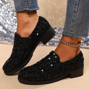 Odette Fairbanks | Sequin Slip-On Loafers With Block Heel