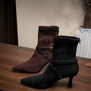 Rosalind Duquesne | Suede Stiletto Ankle Boots With Buckle Strap