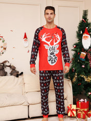 Frosty Pine | Red Reindeer Print Christmas Pyjamas For Men