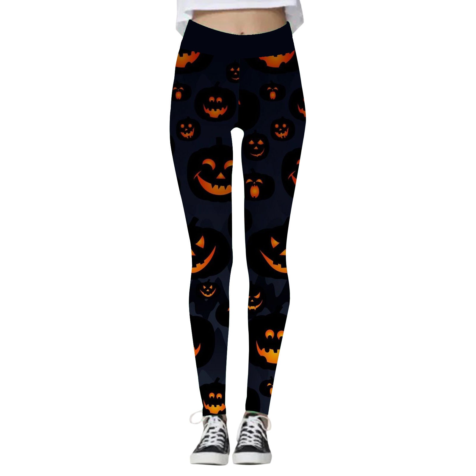 Black Cat Society | Skull & Pumpkin Halloween Leggings For Women