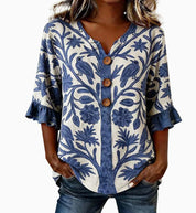Delia Winsborough | Striped Button-Front Blouse With Ruffle Sleeves For Women