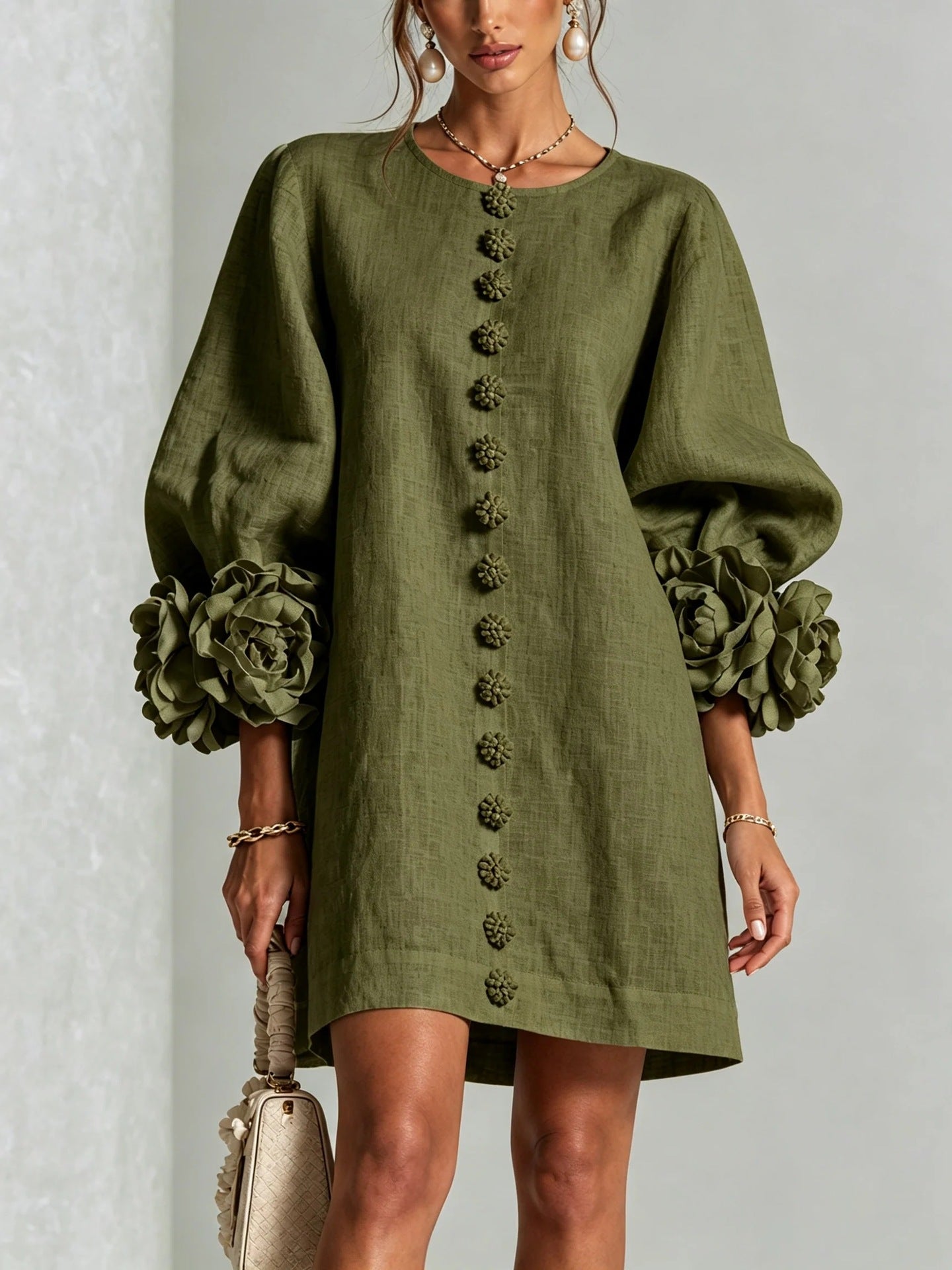 Blakely Fenwell | Ruffle Sleeve Button Mini Dress For Women