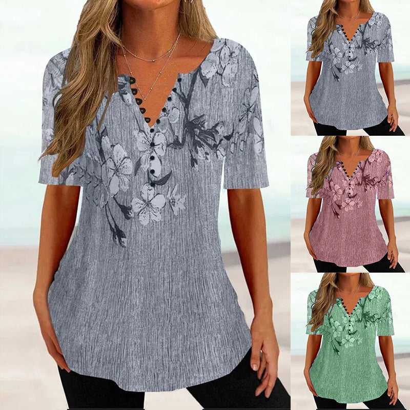 Charlotte Winslow | Floral Button V-Neck Top For Women