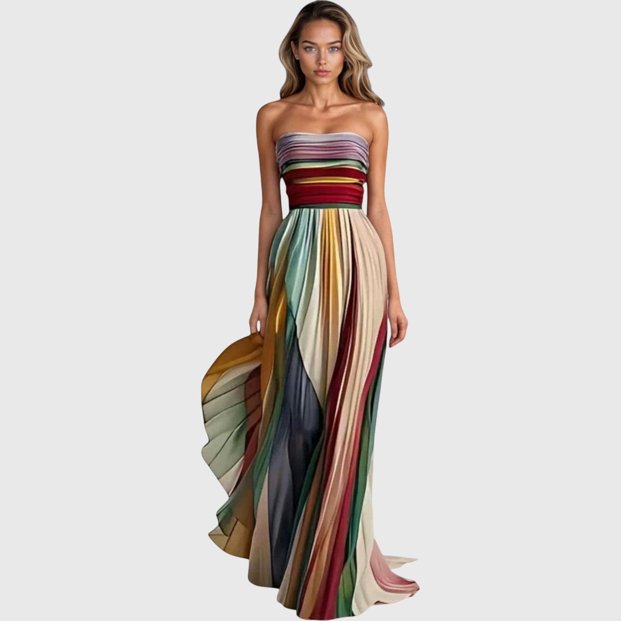 Aurelie Dawnvale | Multicolor Striped Strapless Maxi Dress