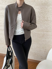 Elodie Marchand | Stand Collar Leather Jacket For Women
