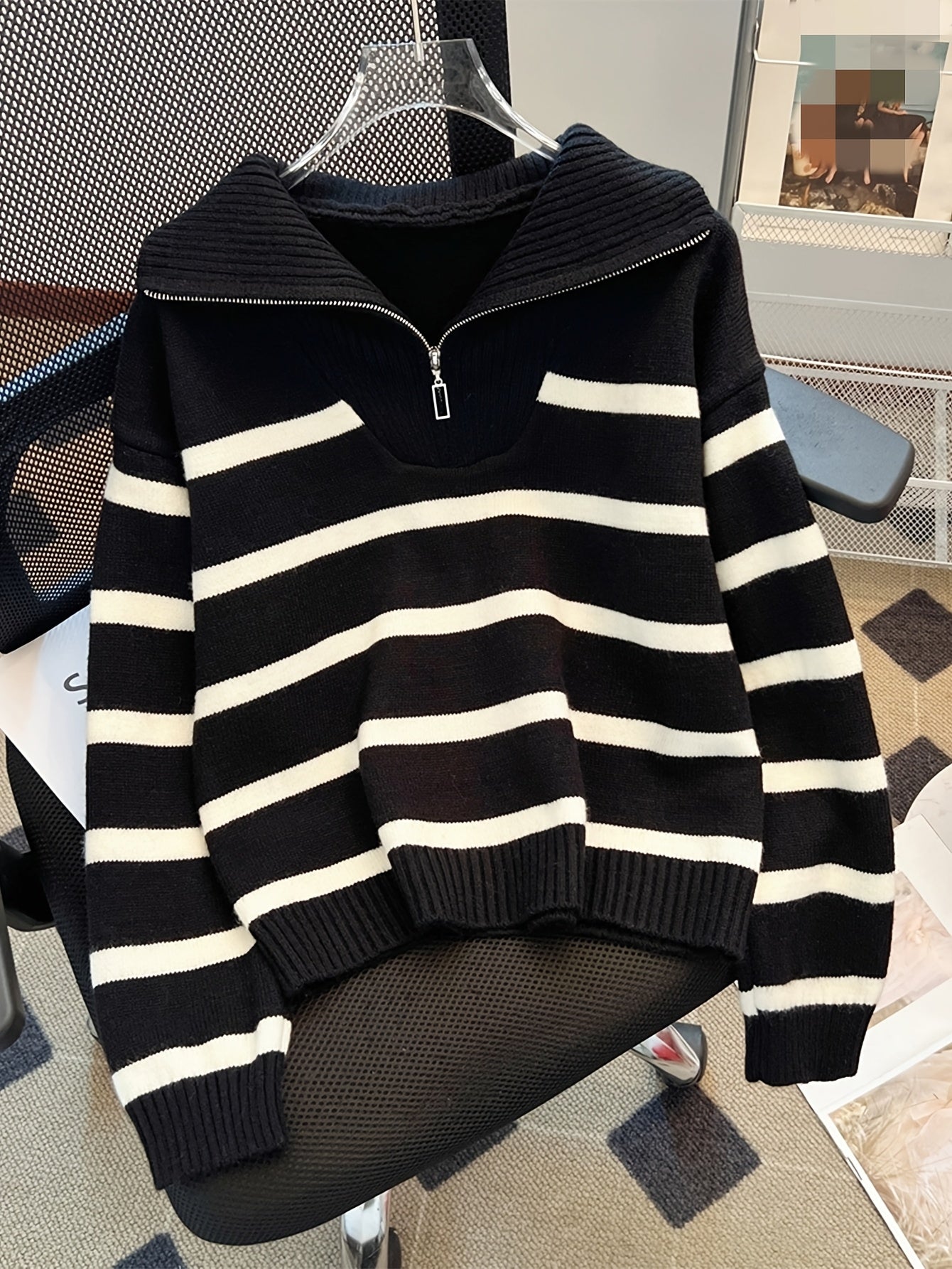 Perrine Duchamp | Striped Quarter-Zip Sweater For Women