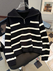 Perrine Duchamp | Striped Quarter-Zip Sweater For Women