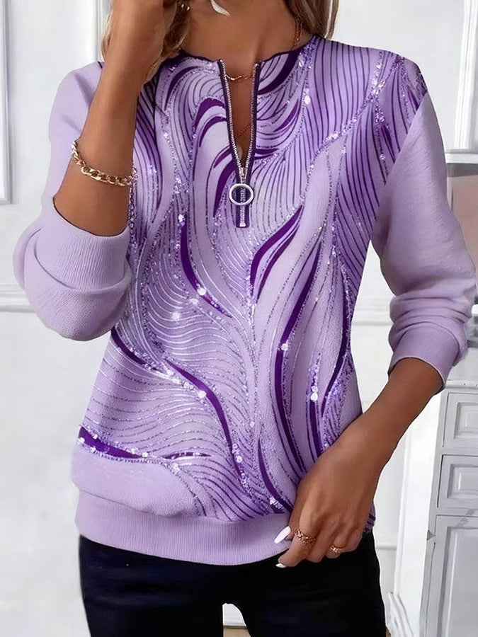 Charlotte Dubois | Abstract Print Half-Zip Top For Women