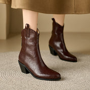 Marisol Chevrier | Leather Cowboy Boots With Block Heel For Women
