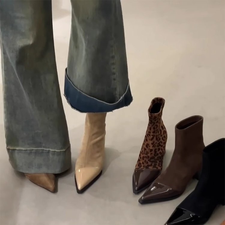 Delphine Ravel | Pointed-Toe Chunky Heel Ankle Boots For Women