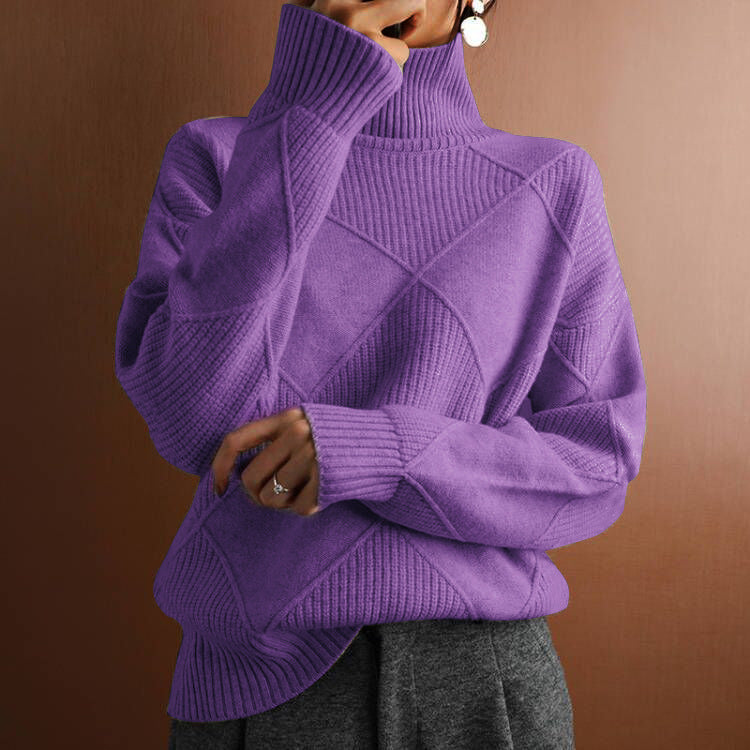 Ruby Estshaw | Diamond Knit Turtleneck Sweater For Women