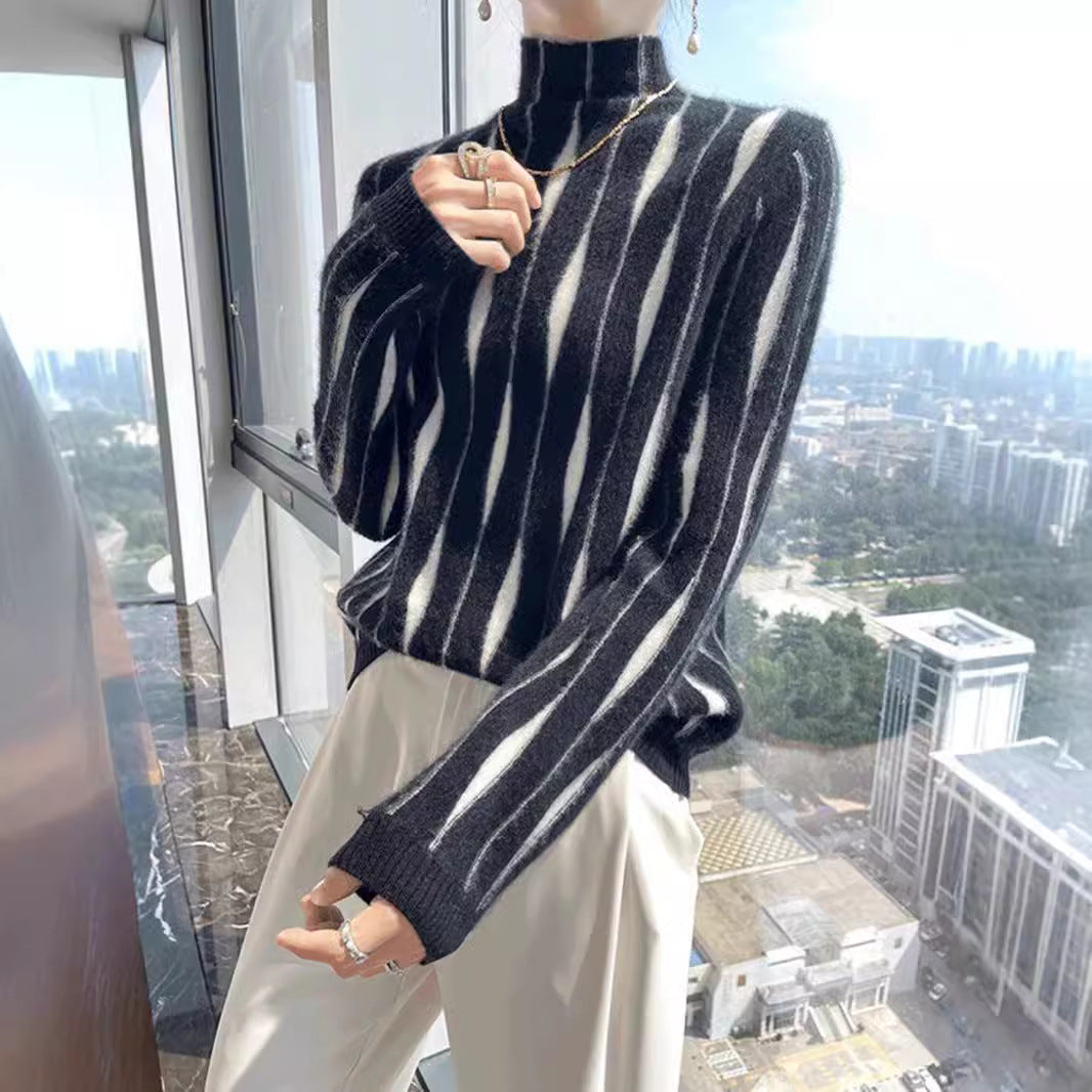Juliette Fontenay | Striped Half Turtleneck Sweater For Women
