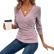 Marielle Costanzo | Wrap V-Neck Ribbed Long Sleeve Top For Women