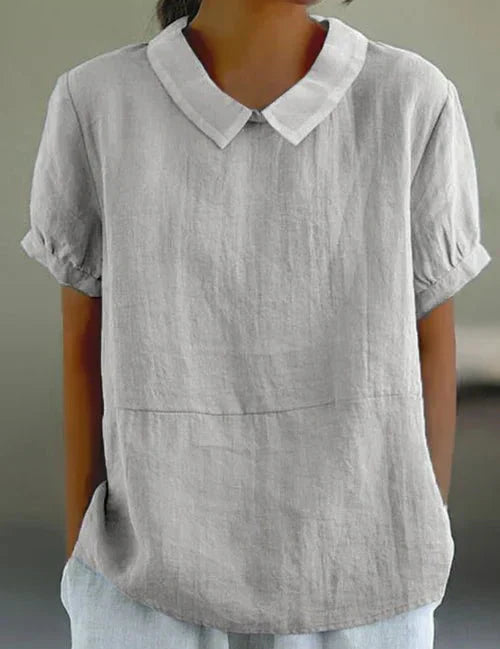 Roseline Hartbourne | Sky Blue Peter Pan Collar Linen-Look Top