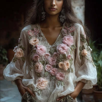 Margaux Chevalier | Floral Embroidered Boho Blouse For Women
